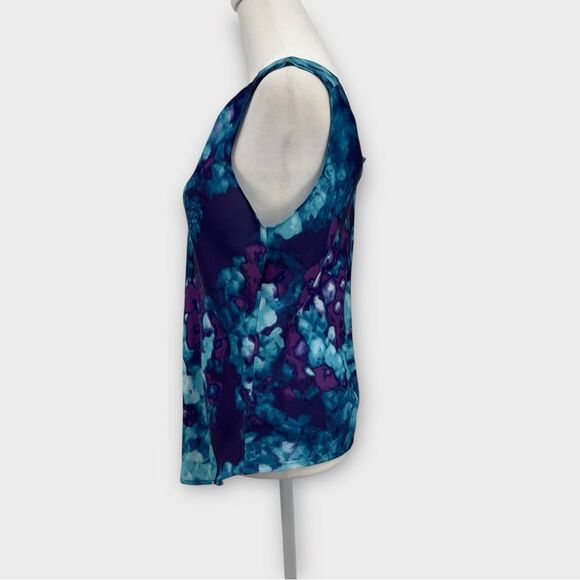 Calvin Klein V-neck Sleeveless Blouse in Multi-Color Watercolor Print Women’s XS - Picture 3 of 9